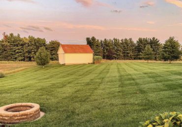 Freshly cut lawn during fall in michigan